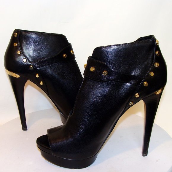 MICHAEL KORS BLACK LEATHER PEEP TOE BOOTIES 9.5 - Picture 6 of 8